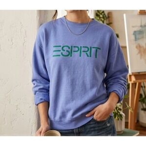Vintage Esprit Sport Sweatshirt Blue Green Spellout Logo Crewneck Pullover 90s